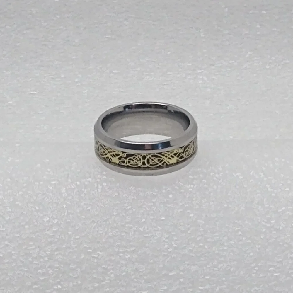 Celtic Dragon Gold Knot On Black Resin Inlay Ring Size 8.25 Width 8mm Unisex